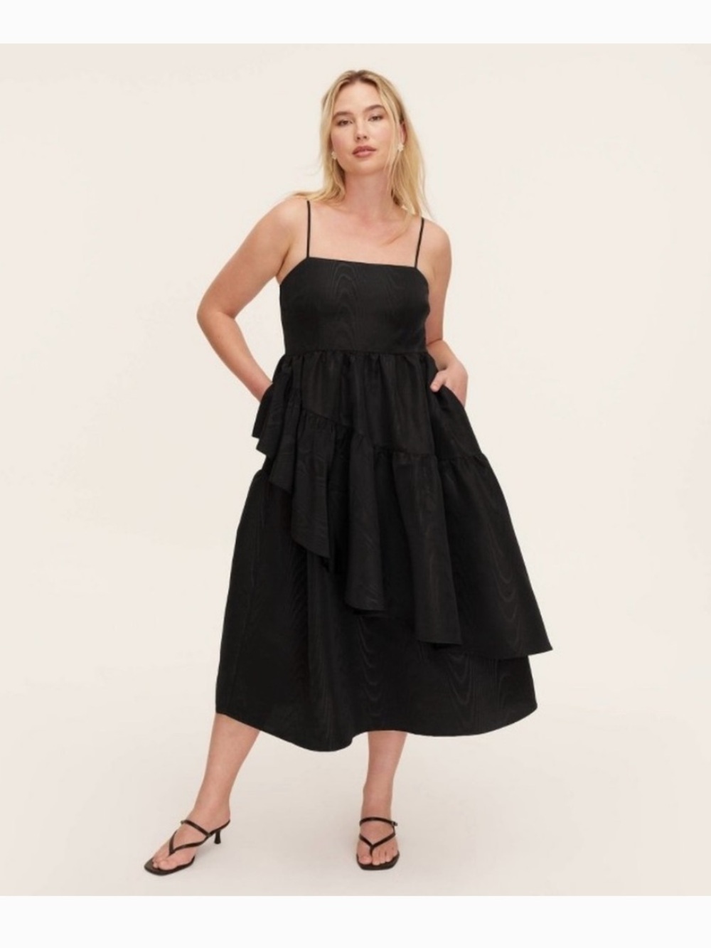 kate spade Black Asymmetrical Tiered ruffle Spaghetti Strap Dress NWT